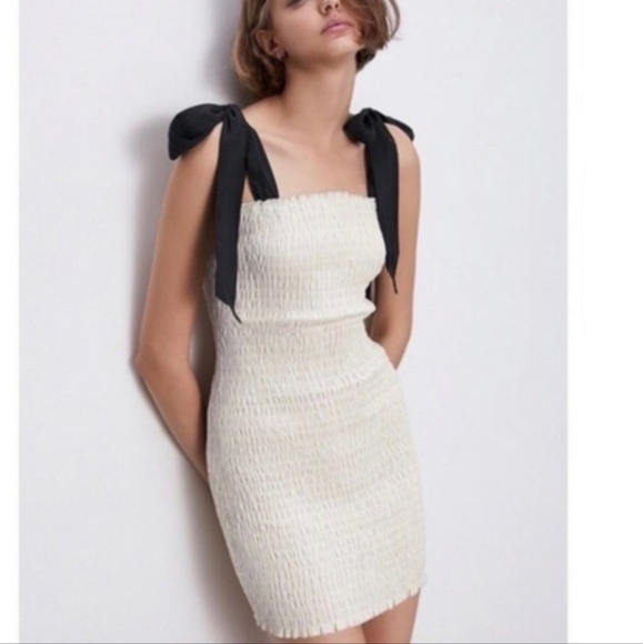 Zara Dresses & Skirts - NWT Zara Oyster White Smocked Mini Tube Dress Tie Straps Size SMALL